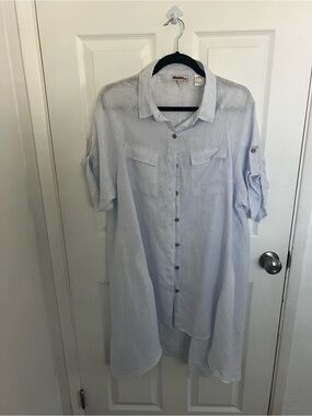Light Blue Striped Women's Button-Front Camisole Tunic